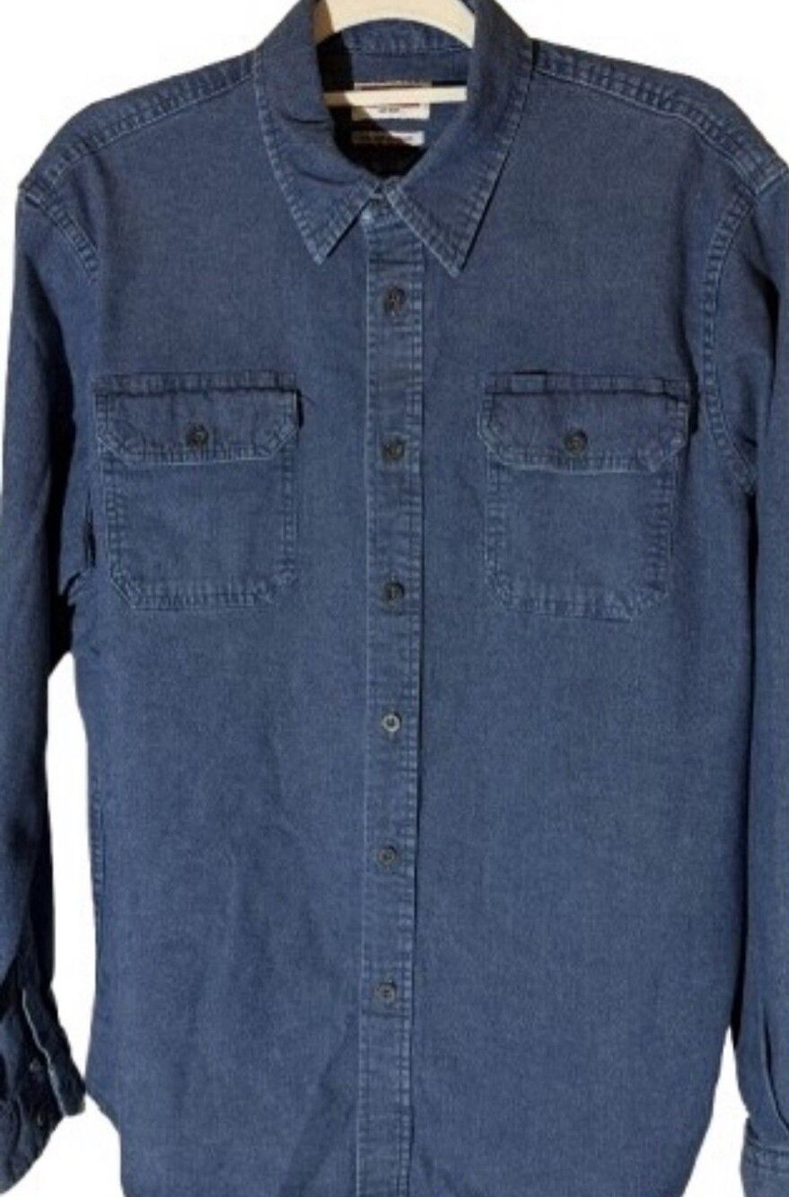 Wrangler Denim Shirt Mens L Blue Long Sleeve Button Up Work Western Flex